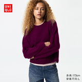 优衣库女装舒芙蕾圆领针织衫/毛衣毛衫479157 19 酒红色 M