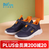 361°儿童运动鞋男童跑鞋秋冬密网轻便魔术贴女童皮革加绒保暖运动鞋 【四季密网】墨蓝/芒果金黄色 36