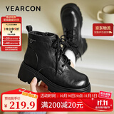 意尔康女靴厚底百搭加绒马丁靴女复古英伦风短靴 14738W黑色38