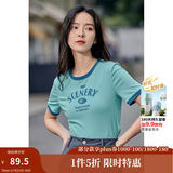 茵曼（INMAN）潮趣印花女装圆领短袖T恤修身显瘦套头短款2025夏季新款上衣 天蓝色 -18525987 M