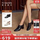 莱尔斯丹2025秋冬新款粗跟舒适高级感脚踝短靴子女靴54702 黑色BKK 37