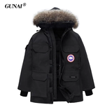 古耐先生Mr.gnight 羽绒服男休闲中长款毛领连帽保暖大衣工装羽绒情侣外套 黑色 2XL