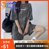 COZOK休闲运动套装女ins潮高街原宿风新款夏季宽松短袖短裤速干两件套 灰色 L 推荐（100-120斤）