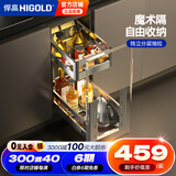悍高（HIGOLD）拉篮304不锈钢厨房橱柜双层调味篮带阻尼导轨 250柜2层-L系列调味篮【京仓发】