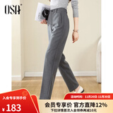 欧莎（OSA）高腰直筒毛呢西装裤女秋冬季2025年新款宽松显瘦休闲裤子 灰色 L