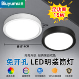 Biuyum 超薄明装筒灯 圆形led小吸顶安装吊顶灯过道灯 防眩高显色无主灯照明 入户走廊玄关天花射灯 白色-15W-白光