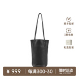 裘真慵懒遇水桶包女腋下单肩包复古通勤包头层植鞣牛皮包包 黑色-小号