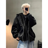 轩森图（XUANSENTU）美式PU皮衣座山雕棉服男款冬季加绒加厚保暖抗寒外套连帽夹克棉衣 A093-M960黑色【加绒款】 XL