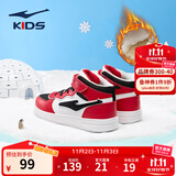 鸿星尔克男女童鞋儿童高帮滑板鞋小童棉鞋小白鞋小童鞋儿童鞋运动休闲鞋 大红/正黑-【男童冬季加绒】 -偏小1码 36