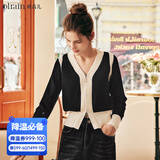 Olrain欧芮儿法式黑色毛衣外套女春装新款修身拉链针织开衫女上衣 黑色 S