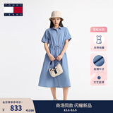 TOMMY JEANS【复古文艺风】25春夏新款女纯棉气质收腰宽松牛仔长连衣裙 牛仔蓝1A4 S (推荐:95-110斤)