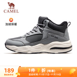 骆驼（CAMEL）加绒男鞋高帮休闲父亲秋冬保暖棉鞋 K14C36L3635 中灰/黑 42