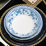 传旗陶瓷盘7英寸4只餐盘碟菜盘牛排盘饺子盘饭盘餐具家用釉下彩青花瓷