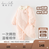 戴维贝拉（DAVE＆BELLA）新生儿夹棉连体衣女宝宝百天衣服冬装新款初生婴儿外出服幼童爬服 粉底印花【现货】 90cm （建议身高80-90cm）