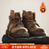 马登男士马丁靴英伦风蜡面工装靴秋冬加绒高帮真皮沙漠靴复古男鞋子 黄棕色 38 (240mm)