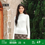 森马（Semir）长袖t恤女短款半高领薄绒轻暖打底衫2024冬新款纯色修身抓绒内搭 奶白10534 2XL