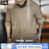 马登工装 美式复古玉米粒格子衬衫翻领纯色松弛感休闲长袖衬衣男秋 驼色 XL