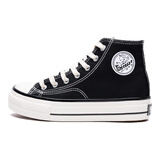 回力 Warrior 官方旗舰 高帮帆布鞋女鞋春秋季透气平底鞋网红学生运动鞋厚底休闲鞋 H896 黑色 39