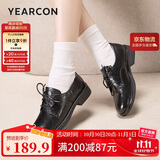 意尔康女鞋深口低跟小皮鞋通勤复古英伦风单鞋女 13300W黑色37