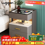 罗森（LUOSEN）智能床头柜简约现代小型卧室超窄岩板床头柜多功能无线充电深浅灰