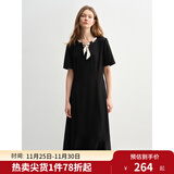 独束大码女装2025夏新款波点飘带连衣裙微胖收腰赫本风气质小黑裙 乌梅黑-长款 3XL （尺码：5）