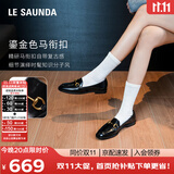 莱尔斯丹[墨金爵士]圆头套脚搭扣羊皮低跟乐福鞋女单鞋10501 黑色BKL 37