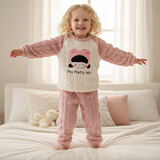 小猪大卫 PECODAVID珊瑚绒套装秋冬儿童室内居家服男女可爱分体套装毛毛款 粉色你好女孩 100 版型宽松，按正常尺码拍