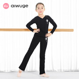 艾舞戈儿童舞蹈服套装女童跳舞分体练功服上衣拉丁舞长裤中国舞服装 黑色-长袖套装 130 (身高130-140cm)