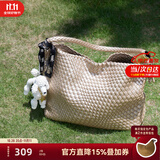 ECODAY托特包通勤包包女包大容量单肩手提小众编织包生日礼物送女朋友 香槟色(大号)