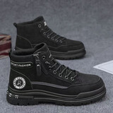 GUQIAN马丁靴男高帮秋季英伦风复古户外登山防水防滑上班工作劳保工装靴 黑色 42 (260mm)