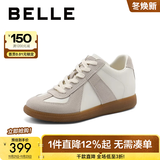 百丽（Belle）刘雯同款散文诗复古德训鞋女简约情侣同款休闲鞋B0992AM5 米白-高帮女款（内增高2cm） 38 (240mm)