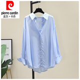 皮尔卡丹（pierre cardin）外穿垂感纯棉衬衫女24春夏韩版宽松休闲薄款衬衣长袖防晒上衣 蓝色 XL 【115-130斤】