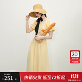 范思蓝恩黄色法式温柔收腰显瘦连衣裙2025夏新款减龄短袖长裙2195 黄色 L