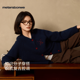 美特斯邦威毛衣女2025冬季新款休闲撞色扣毛衣开衫柔软舒适上衣女