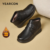 意尔康女鞋妈妈棉鞋平底中老年人保暖舒适棉鞋 07656W黑色38