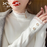 相伊恋人半高领针织衫女外穿25年百搭显瘦内搭蕾丝边打底衫加厚保暖毛衣 白色【春秋常规款】 均码 【80-140斤】