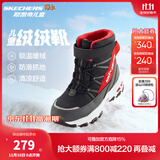 Skechers斯凯奇儿童绒绒靴雪地靴保暖男童棉鞋防寒加绒高帮女童靴660092L 男童/黑色/红色/BKRD 37