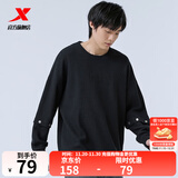 特步（XTEP）钜惠卫衣男女装运动服针织上衣宽松圆领长袖t恤打底衫运动套头衫 正黑色-0309（情侣款） XL