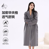 竹一百浴袍纯棉柔软吸水家居浴衣简约汗蒸服华夫格男女睡袍深灰色 M码