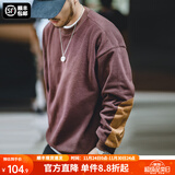 马登工装 美式复古摇粒绒圆领卫衣拼接ins抓绒长袖上衣外套男 焦糖色 S