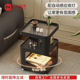 航轩世家床头柜小型家用卧室创意床边柜现代简约收纳架子铁艺移动边几 黑色方形-带感应灯 40cm