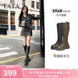 他她（TATA）加绒卢昱晓弹力小V靴软糖靴厚底长筒靴子高跟骑士靴CGG01DG5 黑色（高糖7CM-单里）-CGG01 36