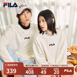 FILA 斐乐女装卫衣男女同款套头卫衣秋冬情侣款休闲加绒保暖长袖上衣 奶盐白-IV L 175/96A/L
