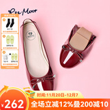 reemoor睿慕芭蕾透气舒适鞋婚鞋2025夏季女鞋防滑平底单鞋女百搭红色 经典款 酒红色 37