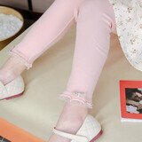 贝瑞加（Babyprints）女童打底裤春秋女孩长裤儿童棉质弹力裤子公主风 粉色110