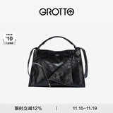 个乐翻领包真皮大容量通勤小众机车风手提单肩斜挎包通勤礼物 经典黑(牛皮) S