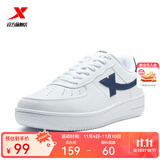 特步男鞋运动鞋空军一号情侣板鞋百搭休闲鞋时尚耐磨防滑运动鞋潮板鞋 新白色/墨青蓝【男款新版】 39