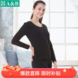 AB内衣弹力棉男士女士情侣薄款圆领内衣秋衣秋裤套装TS00\/TS60 黑色-女款 XL