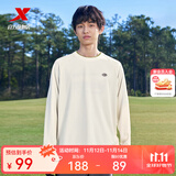 特步（XTEP）钜惠卫衣男女装运动服针织上衣宽松圆领长袖t恤打底衫运动套头衫 山月白-0005（情侣款-长T） L