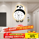 猫九酱奶油风熊猫挂钟电视墙挂表餐厅背景墙时钟挂画家用客厅挂墙钟表